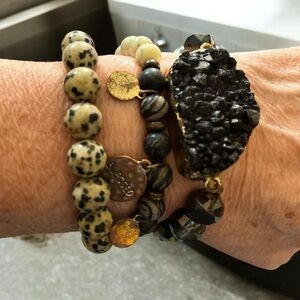 Black and Cream Beaded Bracelet Stack 3 Bracelets